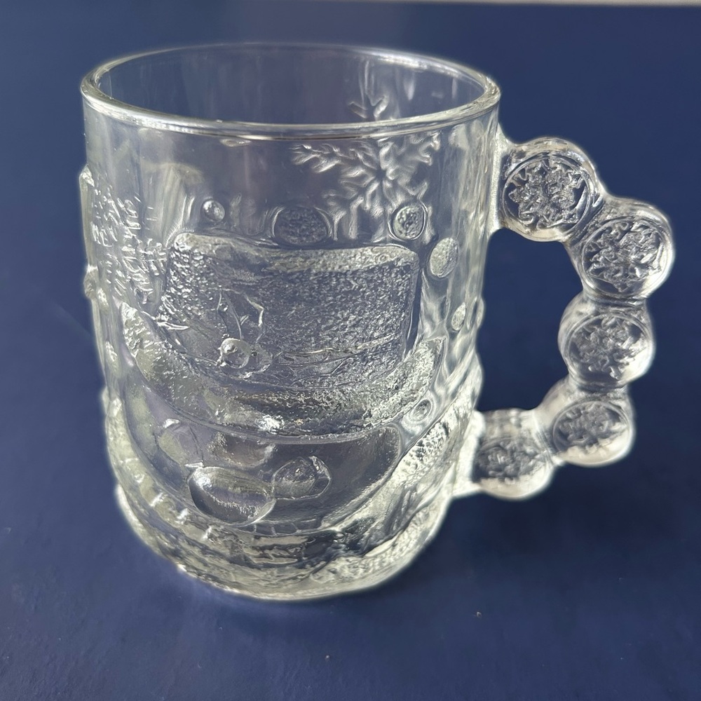 Vintage 1980s Luminarc 3D Thick Glass Snowman Mug